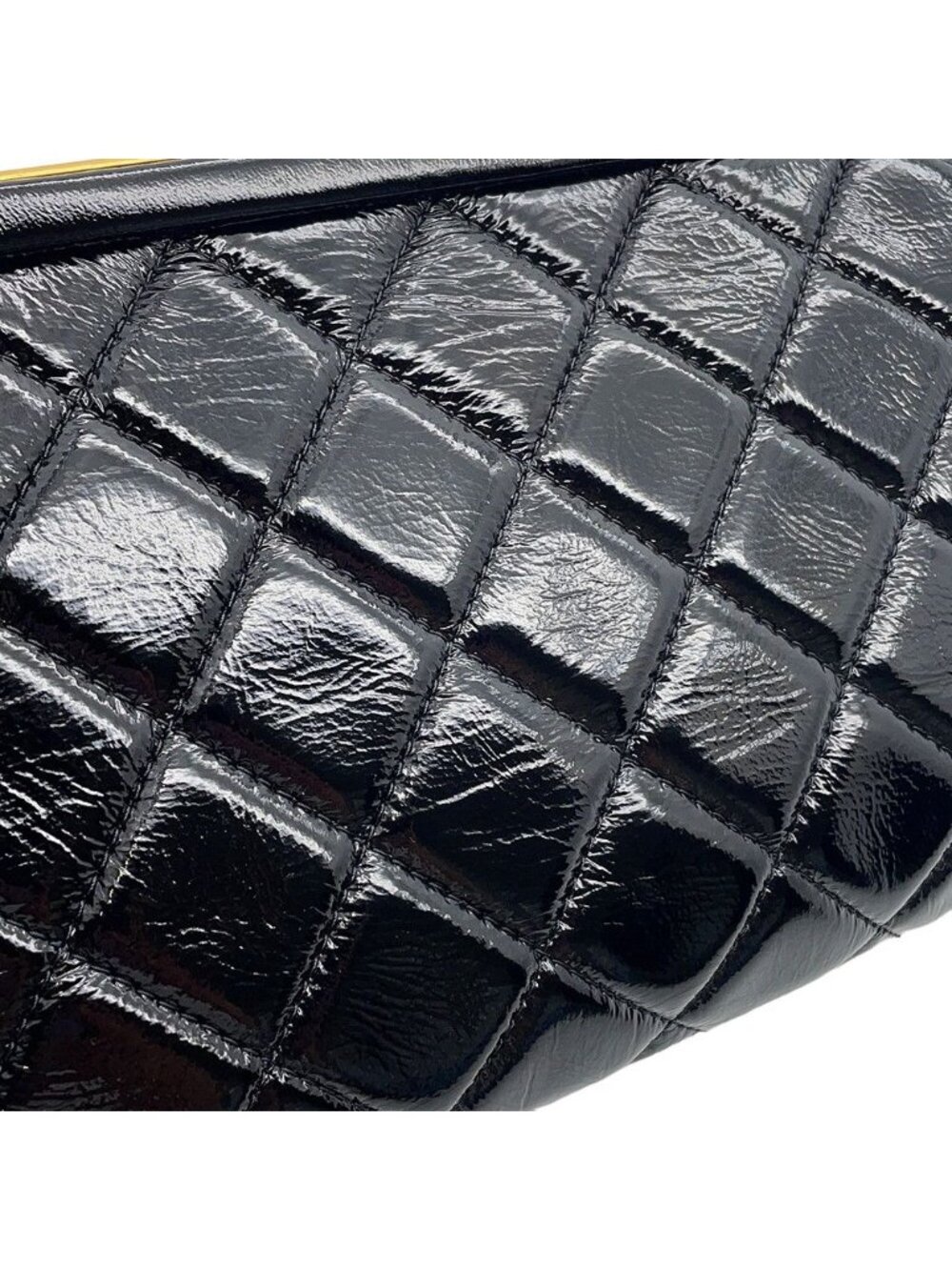 Chanel Shoulder Bag Quilted CC Logo Ribbon Chain Clutch Patent Black - Picture 6 of 10